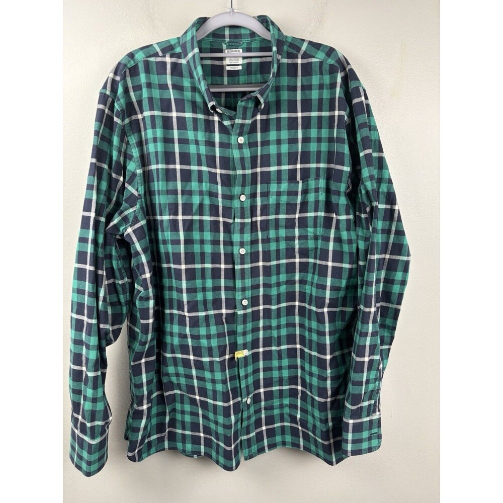 Bonobos Dress Shirt Green Plaid Standard Fit Oxford Long Sleeve Mens Size 2XL